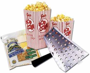 96 popcorn 4OZ salt ready pack ss scoop 100 .75OZ boxes