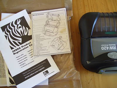 Zebra RW420 thermal mobile bluetooth printer + power