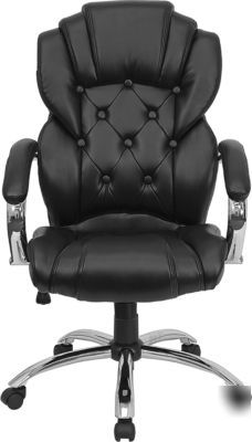 Leather executive office desk chair chrome finish metal