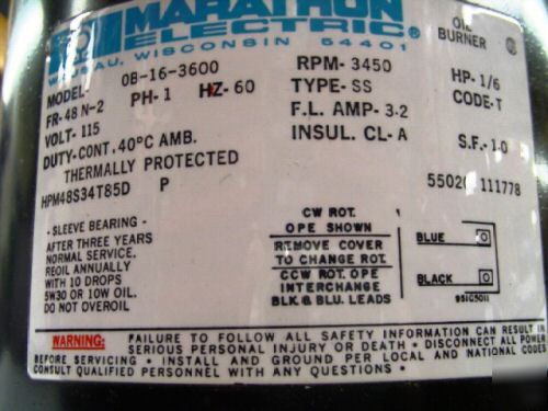 Marathon 1/6 hp electric motor 1PH - ob-16-3600 nos