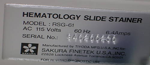 Sakura rsg-61 hematology slide stainer, nice, working? 