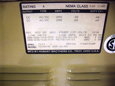 Tigwave 250 ac/dc benards cooling system hobart welder
